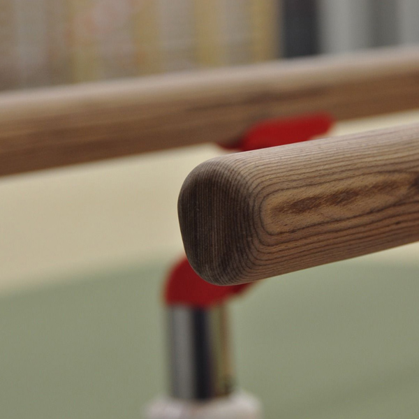 closeup non reinforced hand rail for parallel bars