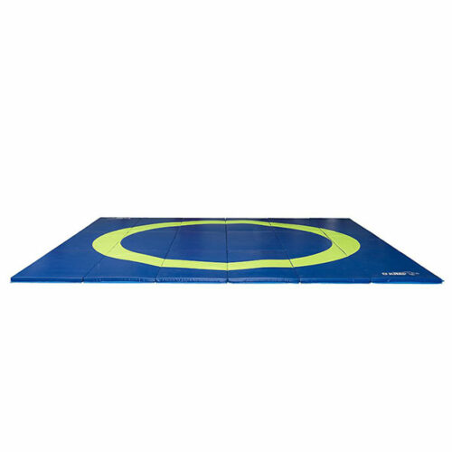 green and blue folding wrestling mat